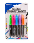Fancy Colors Mini Fine Point Permanent Markers w/ Cap Clip (5/Pack)