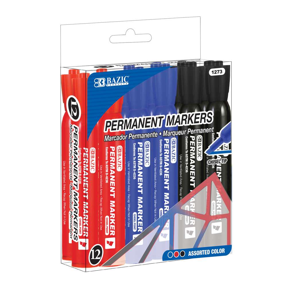 Assorted Colors Chisel Tip Desk Style Permanent Markers (12/Box)