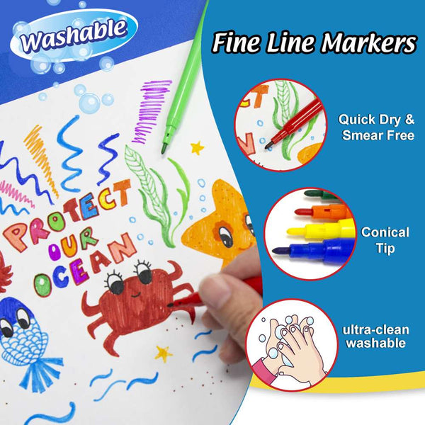 BAZIC Fine Line 24 Classic Colors Washable Markers - Bazicstore
