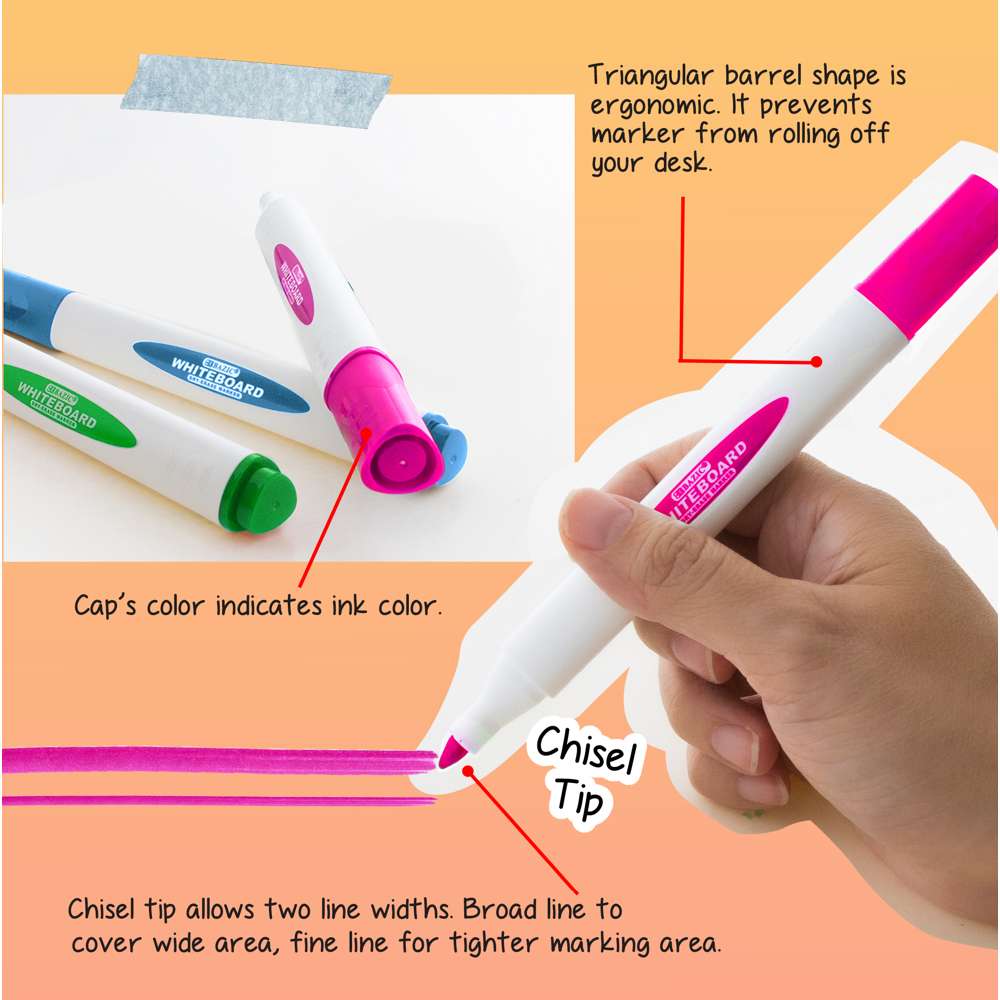 Bright Colors Chisel Tip Triangle Dry-Erase Markers (3/Pack)