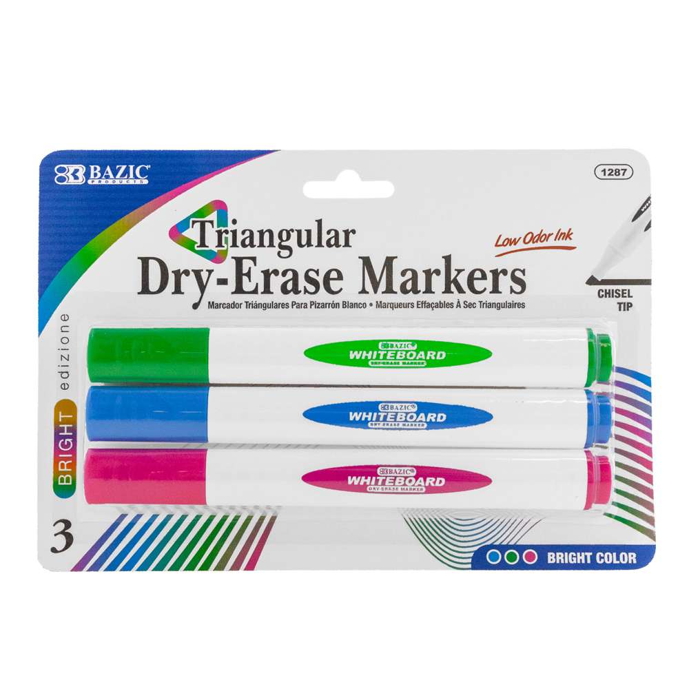 Bright Colors Chisel Tip Triangle Dry-Erase Markers (3/Pack)