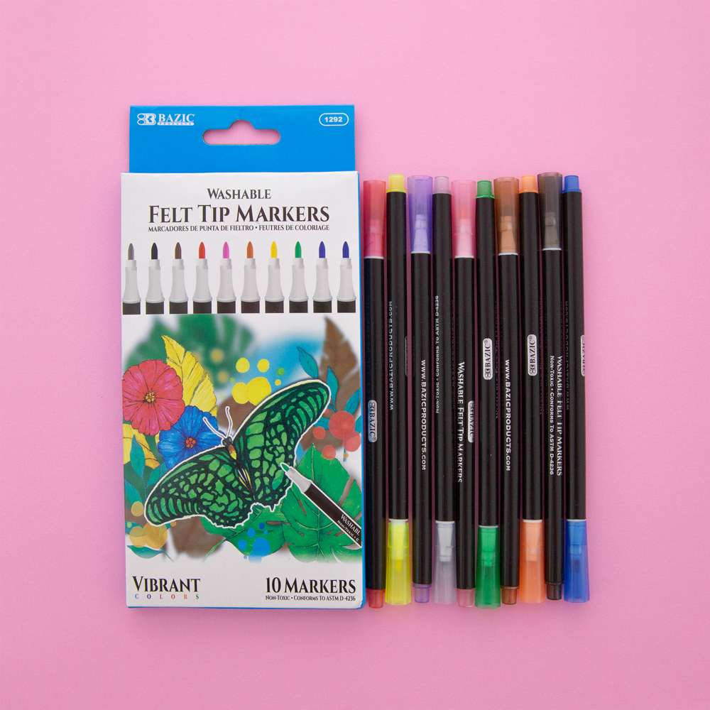 10 Colors Felt Tip Washable Markers