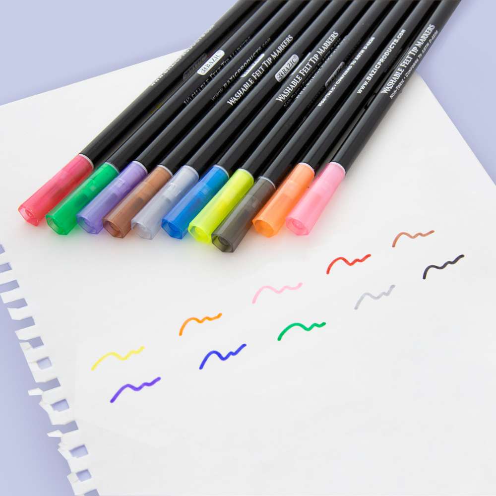 10 Colors Felt Tip Washable Markers