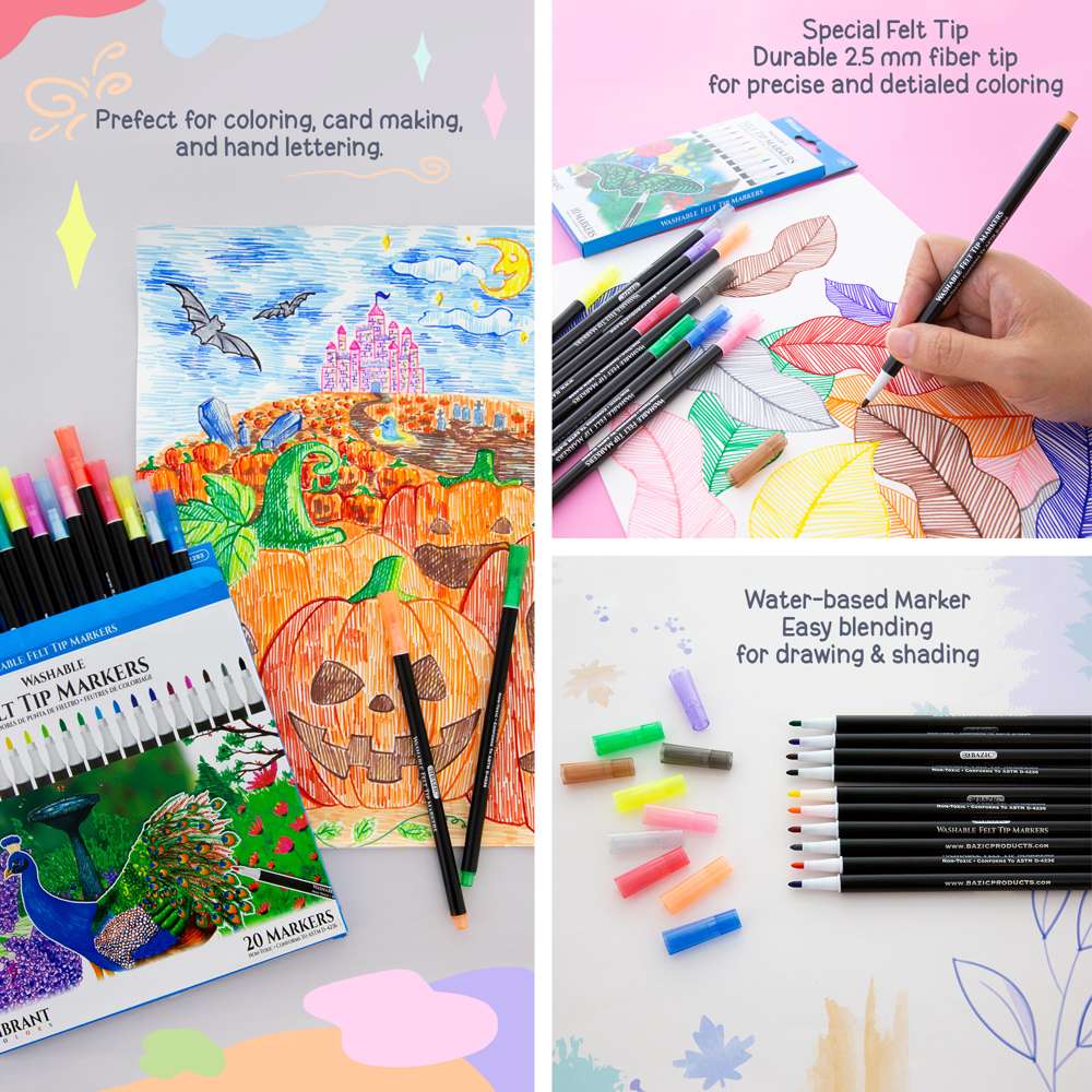 10 Colors Felt Tip Washable Markers