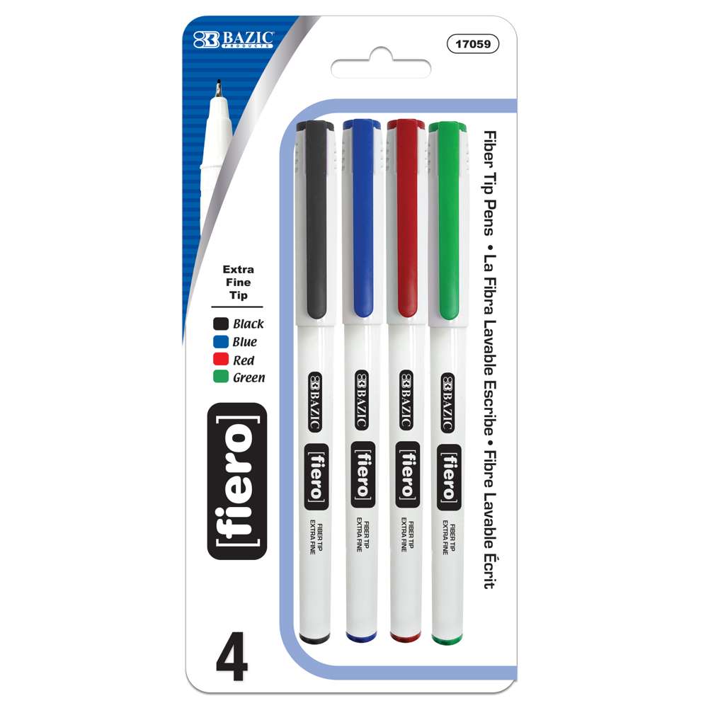 Fiero Assorted Color Fiber Tip Fineliner Pen (4/Pack)