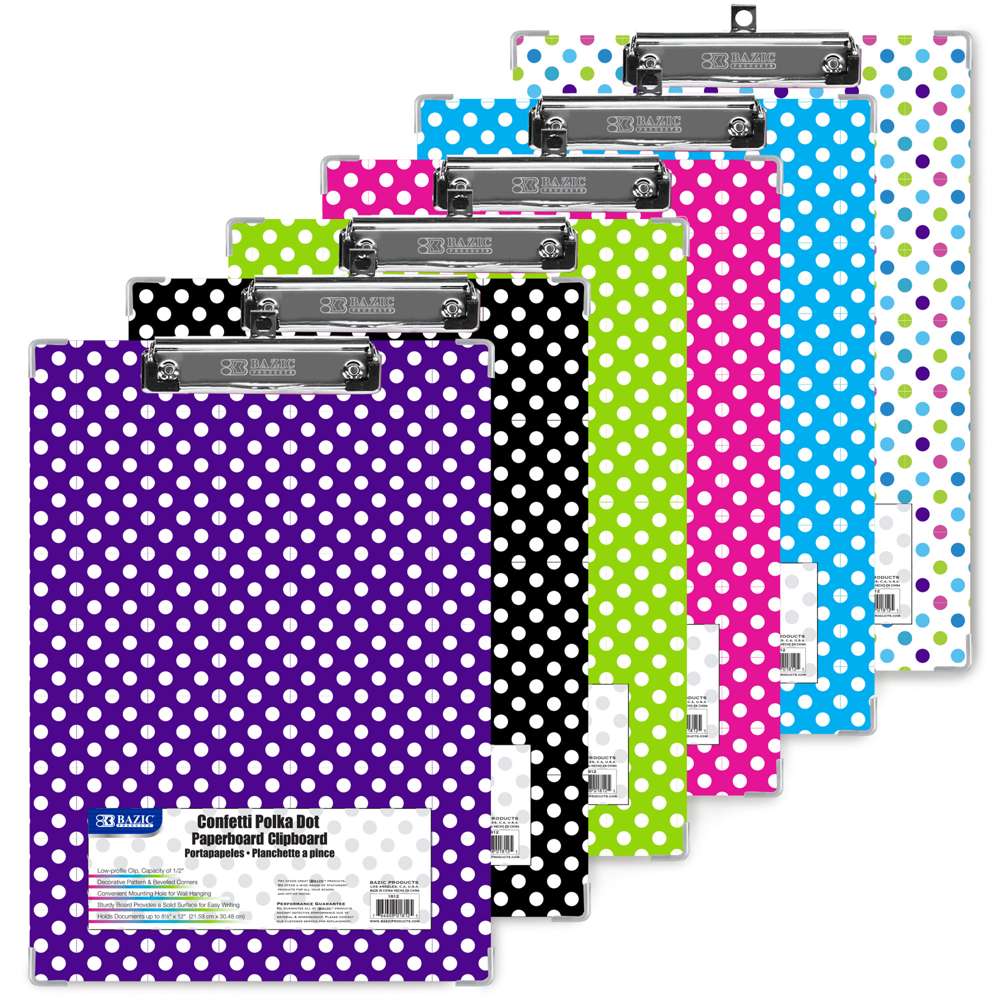 Standard Size Confetti Polka Dot Paperboard Clipboard w/ Low Profile Clip
