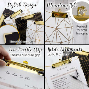 Paperboard Clipboard Geometric Gold Low Profile Clip
