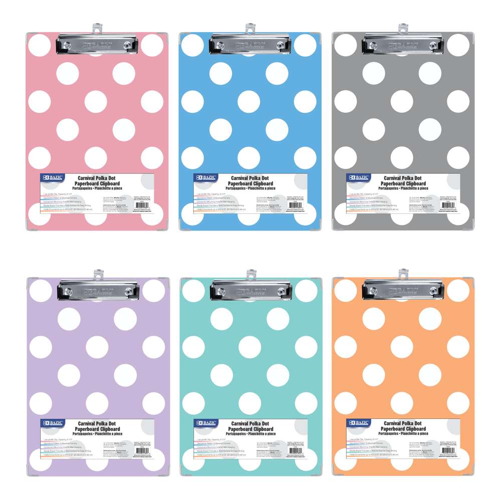 Standard Size Carnival Polka Dot Paperboard Clipboard w/ Low Profile Clip