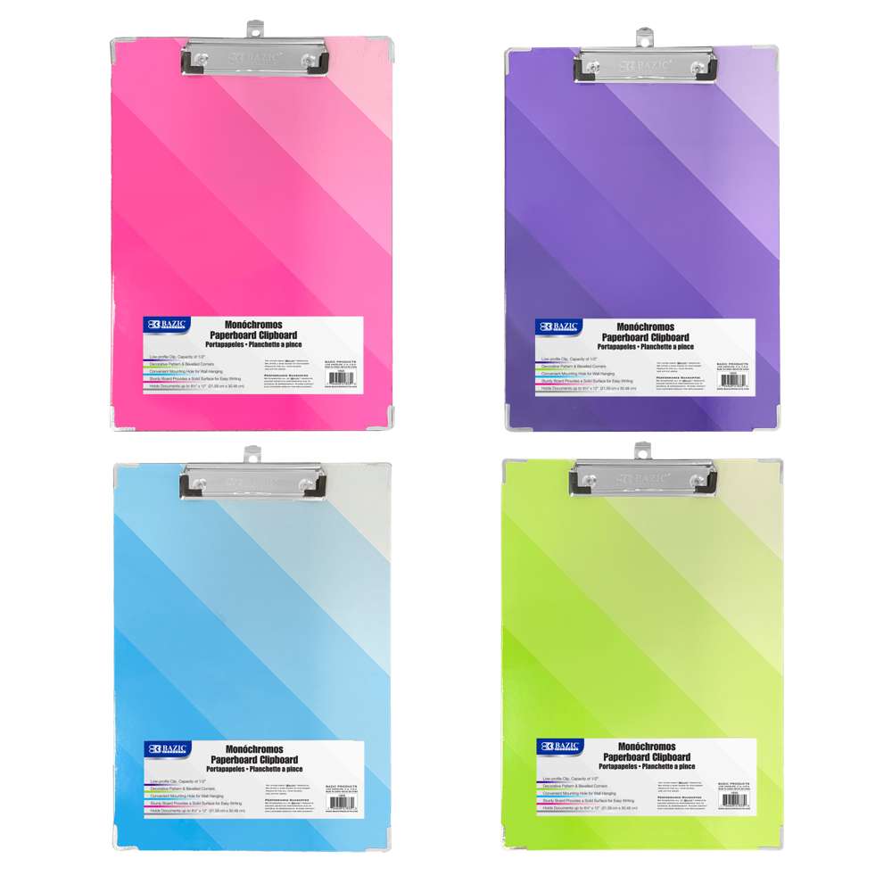 Standard Size Monochromos Paperboard Clipboard w/ Low Profile Clip