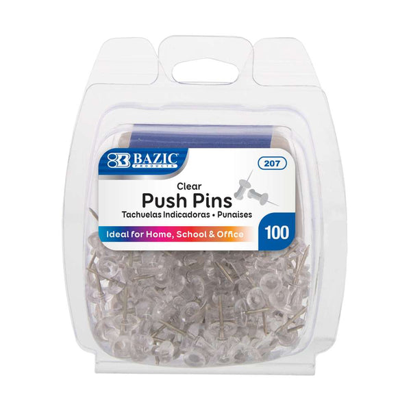 Clear Push Pins, Plastic, Clear, 0.38, 400/Pack | Bundle of 10 Packs
