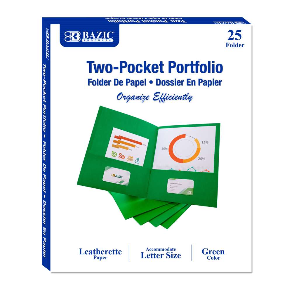 Premium Green Color 2-Pocket Portfolio (25/Box)