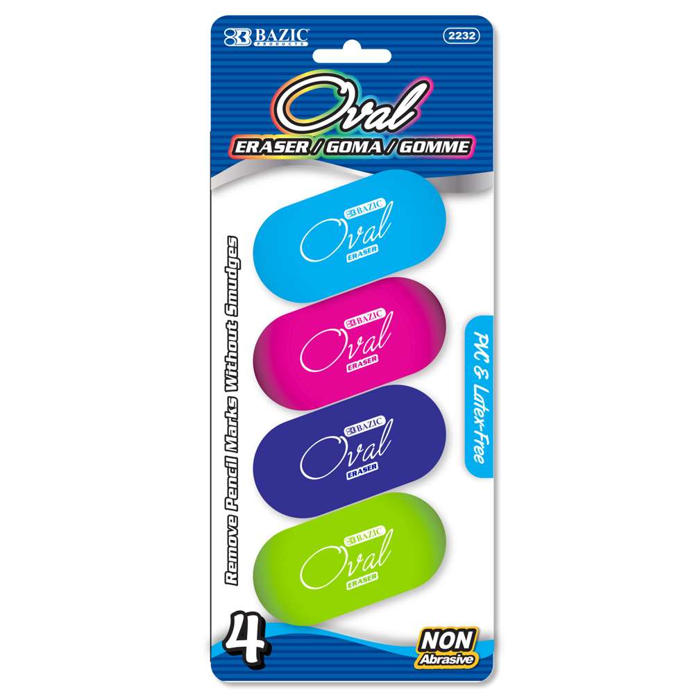 Bright Color Oval Eraser (4/Pack)