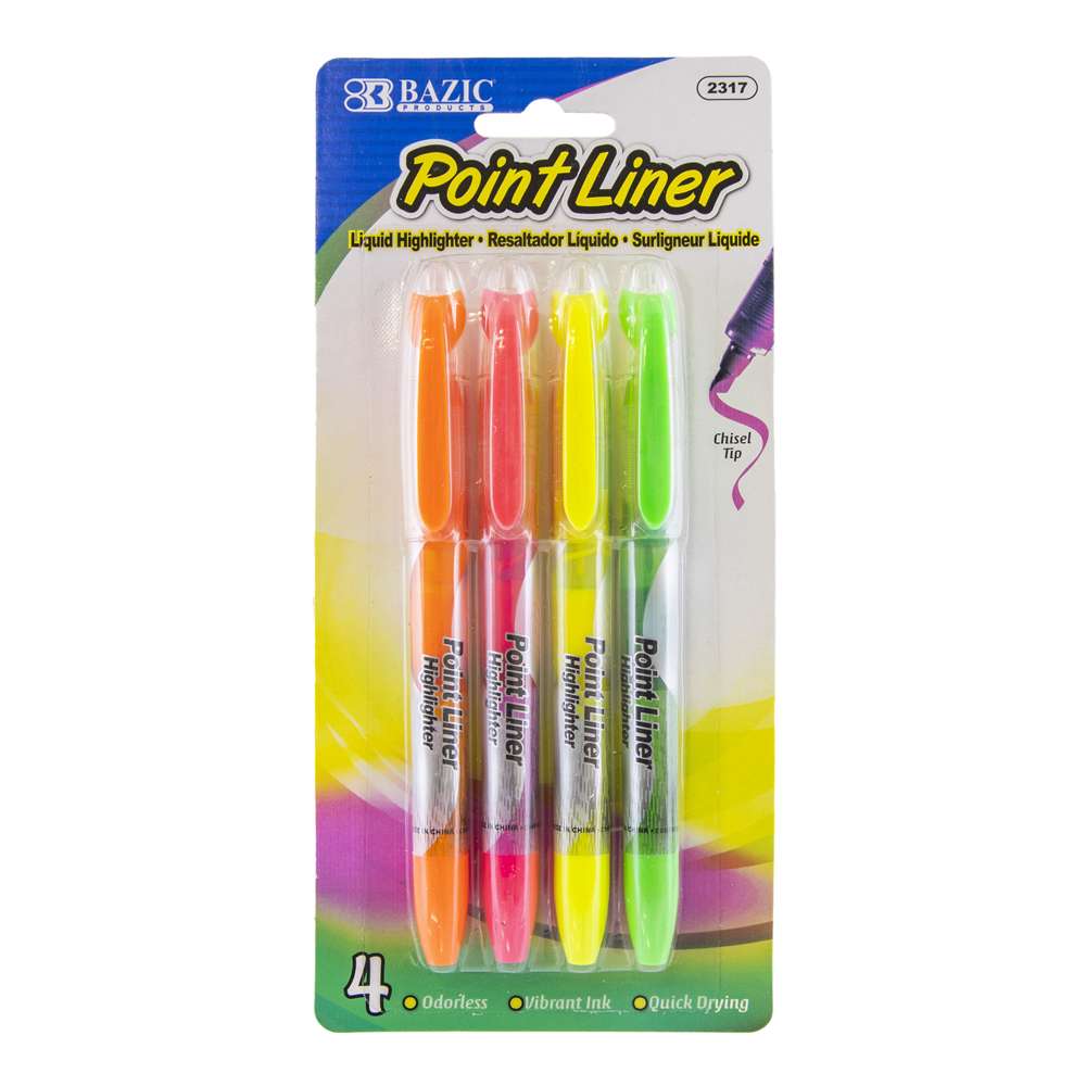 Pen Style Fluorescent Color Liquid Highlighters (4/Pack)