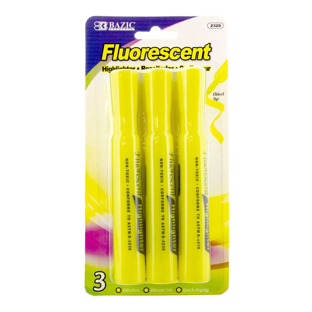 Yellow Desk Style Fluorescent Highlighters (3/Pack)