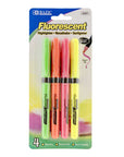 Pen Style Fluorescent Highlighters w/ Cushion Grip (4/Pack)