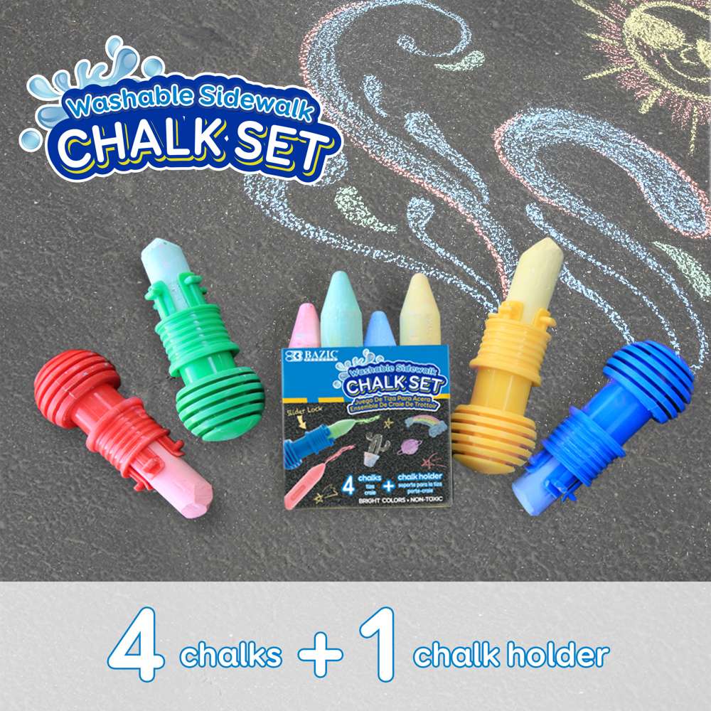 4 Jumbo Sidewalk Chalks & 1 Chalk Holder
