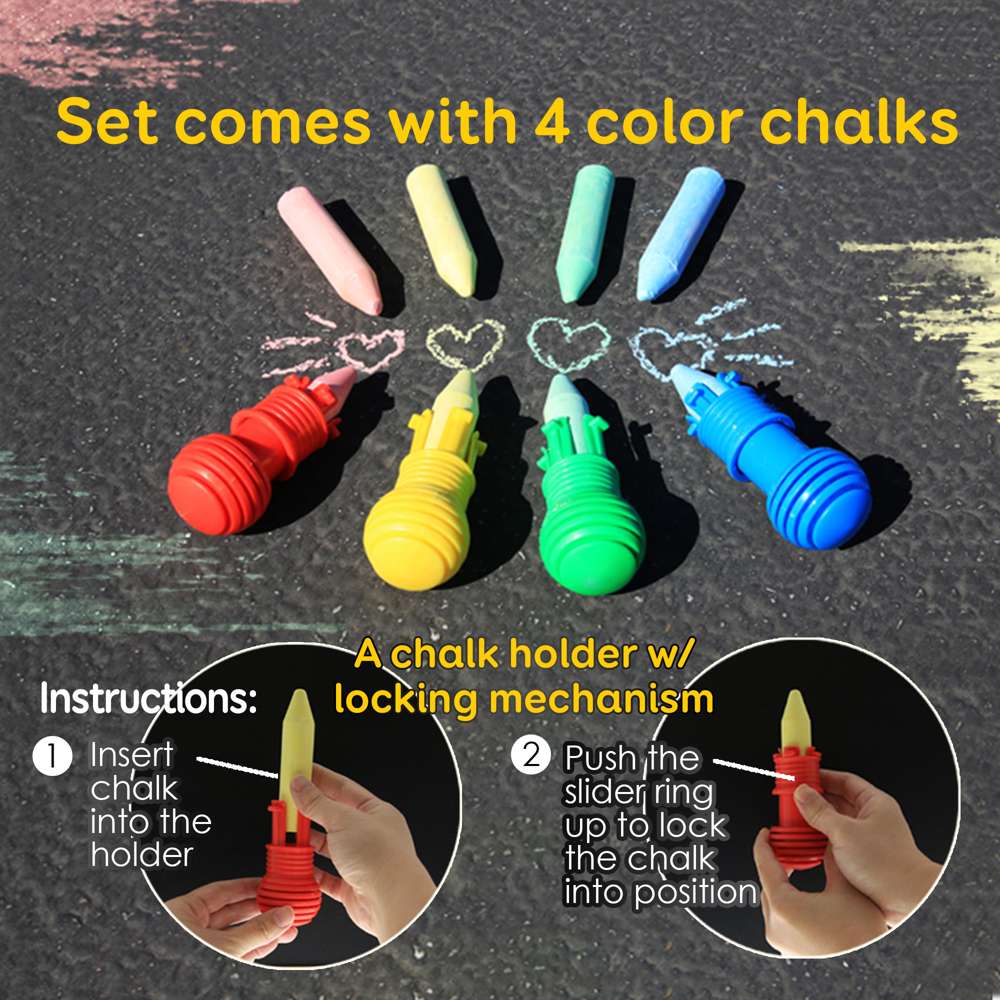 4 Jumbo Sidewalk Chalks & 1 Chalk Holder