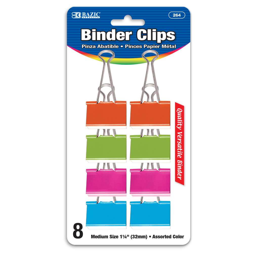 Medium 1 1/4" (32mm) Assorted Color Binder Clip (8/Pack)