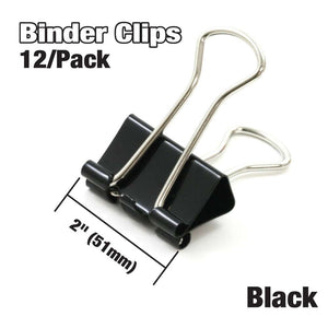 Large 2" (51mm) Black Binder Clip (12/Pack)