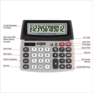 Desktop Calculator 12-Digit Dual Power w/ Adjustable Display