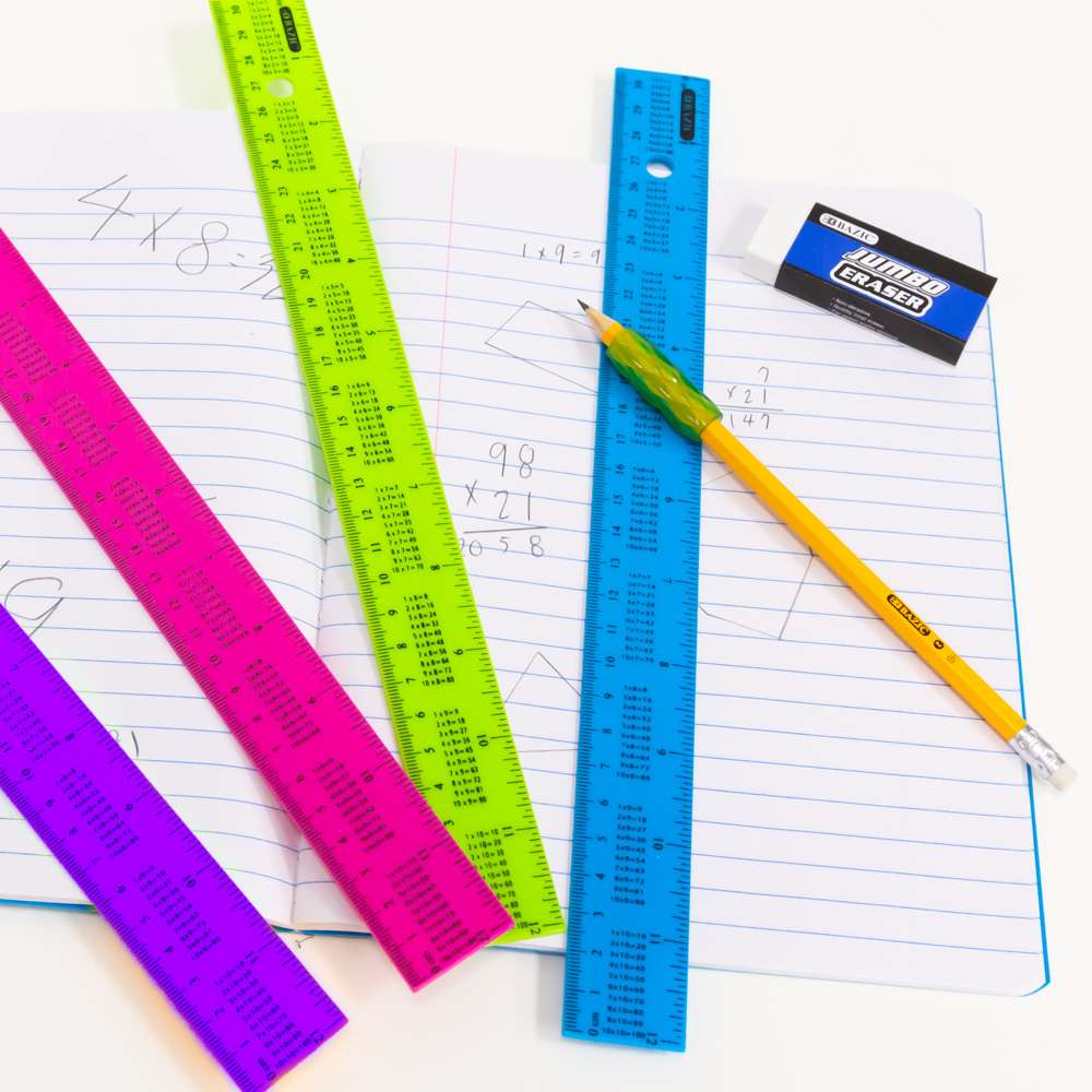 12" (30cm) Ruler w/ Multiplication Prints (4/Pack)