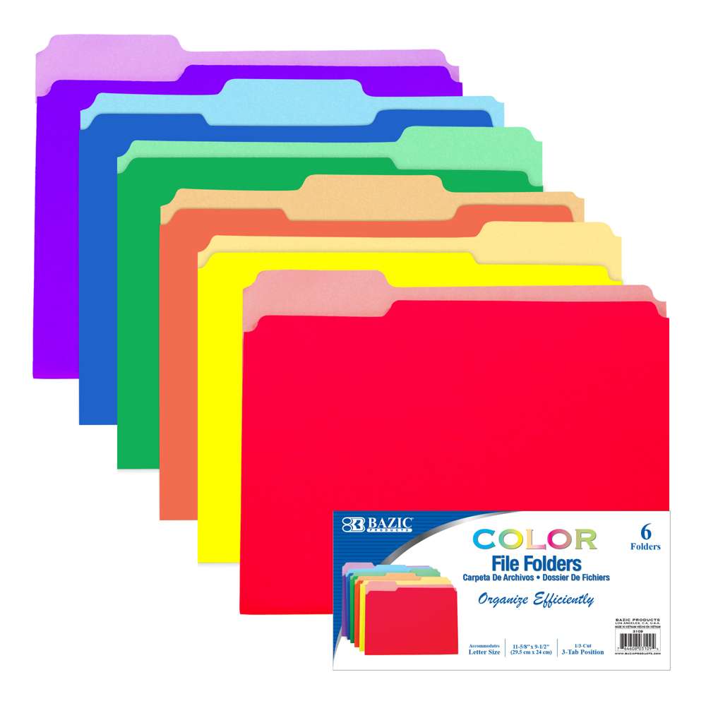 1/3 Cut Letter Size Color File Folder (6/Pack)