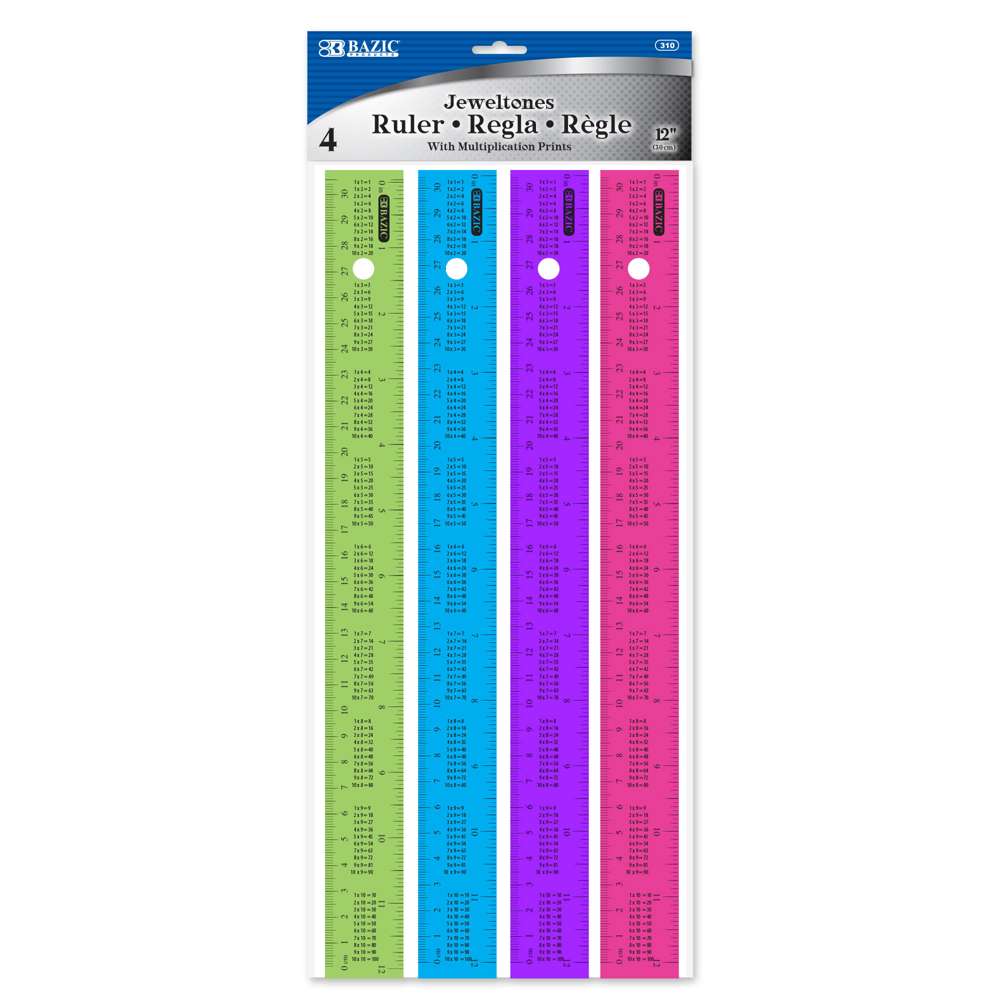 12" (30cm) Ruler w/ Multiplication Prints (4/Pack)