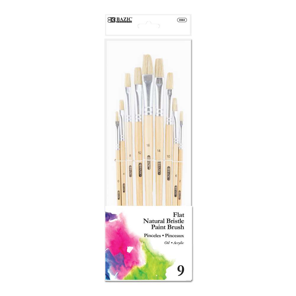 Flat Natural Bristle Paint Brush (9/Pack)