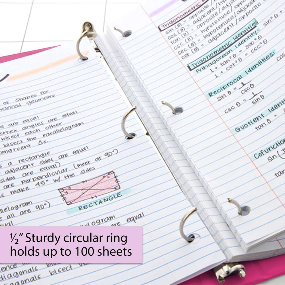 1/2" Fuchsia 3-Ring View Binder w/ 2-Pockets