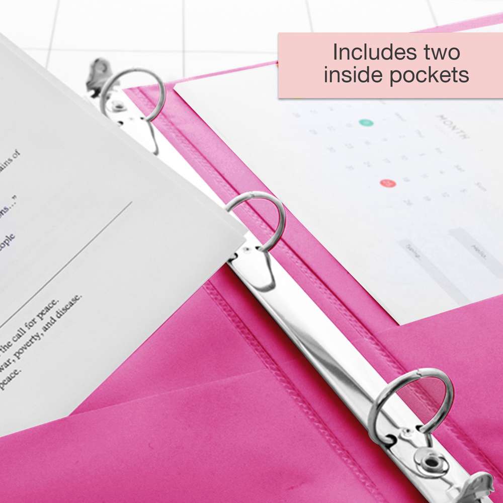 1/2" Fuchsia 3-Ring View Binder w/ 2-Pockets