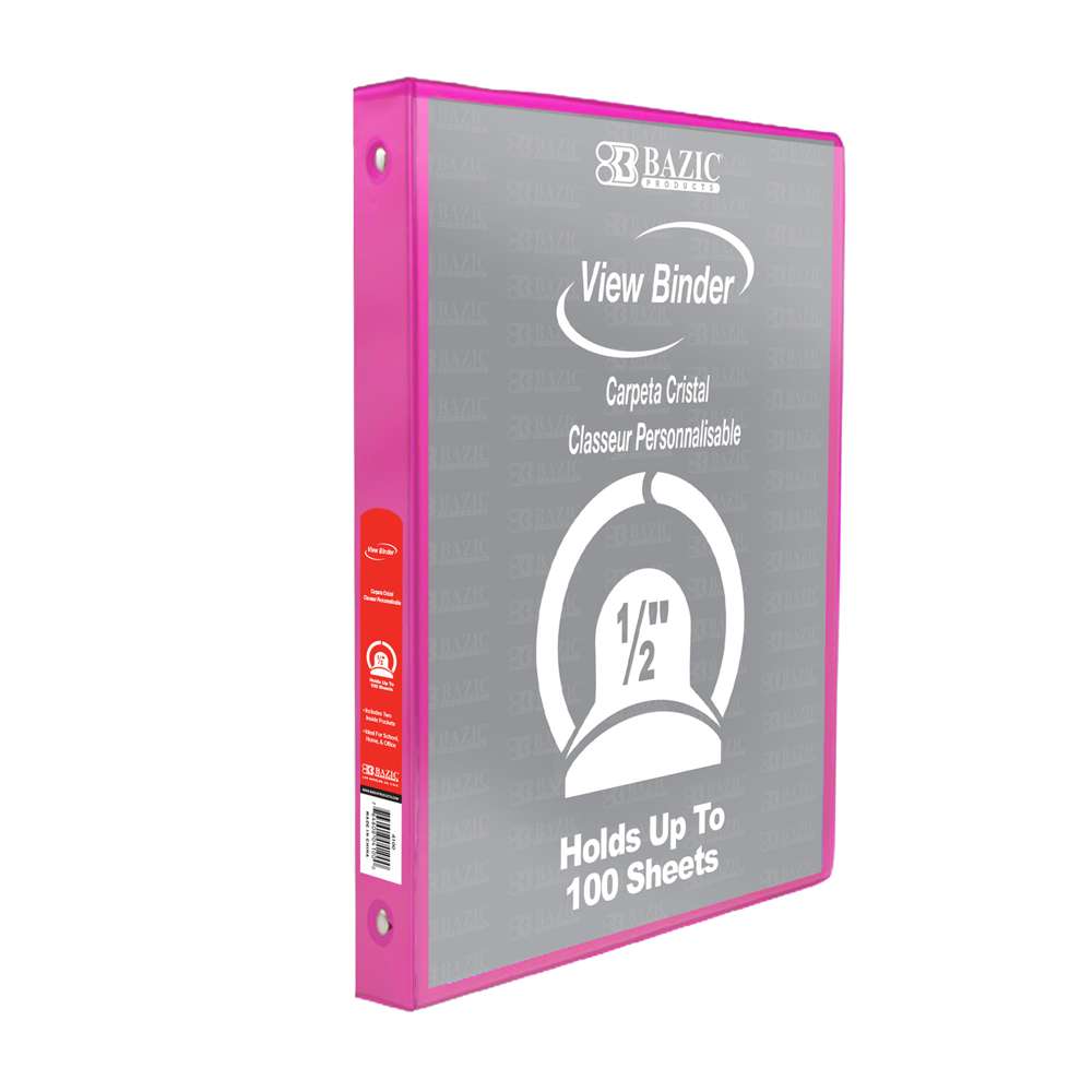 1/2" Fuchsia 3-Ring View Binder w/ 2-Pockets