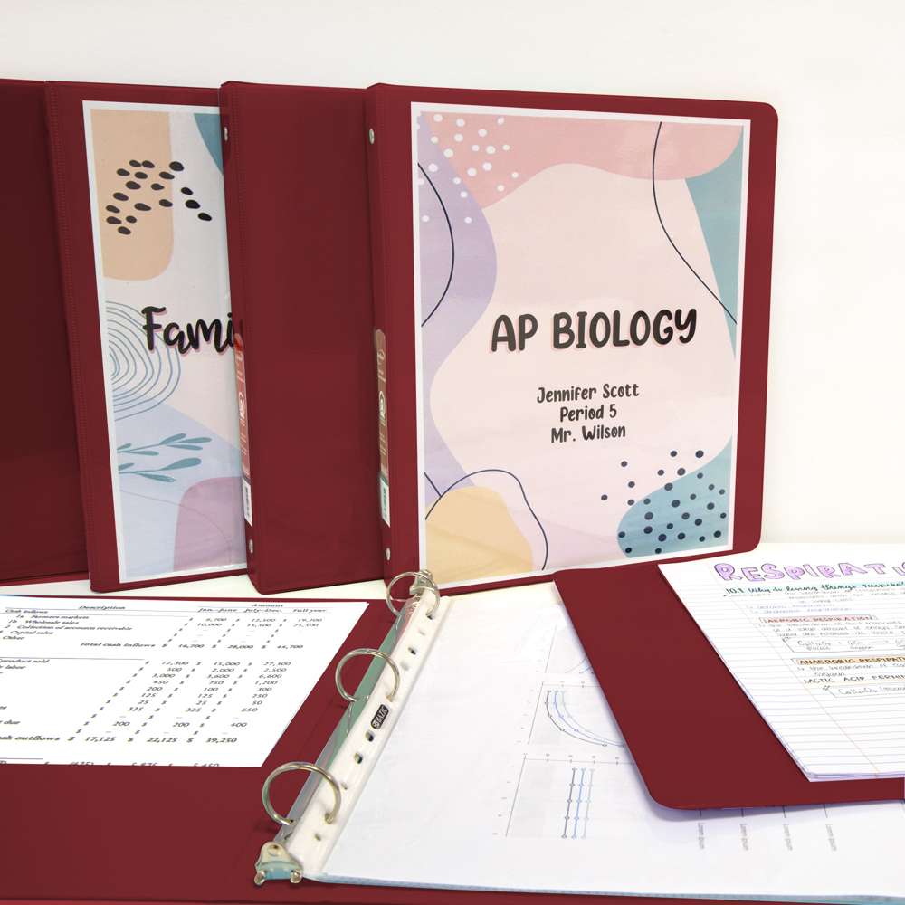 1" Burgundy 3-Ring View Binder w/ 2-Pockets