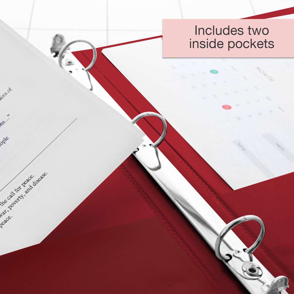 1" Burgundy 3-Ring View Binder w/ 2-Pockets