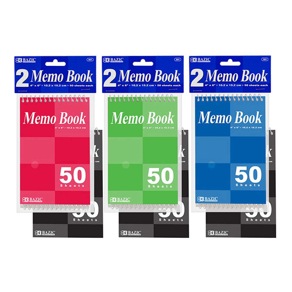 50 Ct. 4" X 6" Top Bound Spiral Memo Books (2/Pack)