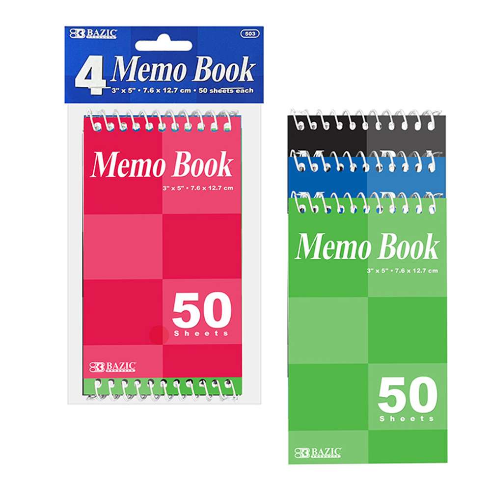 50 Ct. 3" X 5" Top Bound Spiral Memo Books (4/Pack)