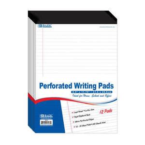 White Perforated Writing Pad 8.5" X 11.75" 50 Ct. (12/Pack)