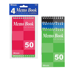 Memo Books Top Bound Spiral 3" X 5" 50 Ct. (4/Pack)