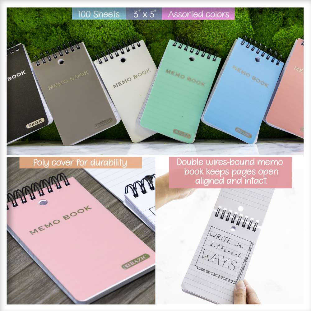 100 Ct. 3" X 5" Top Bound Poly Spiral Memo Books