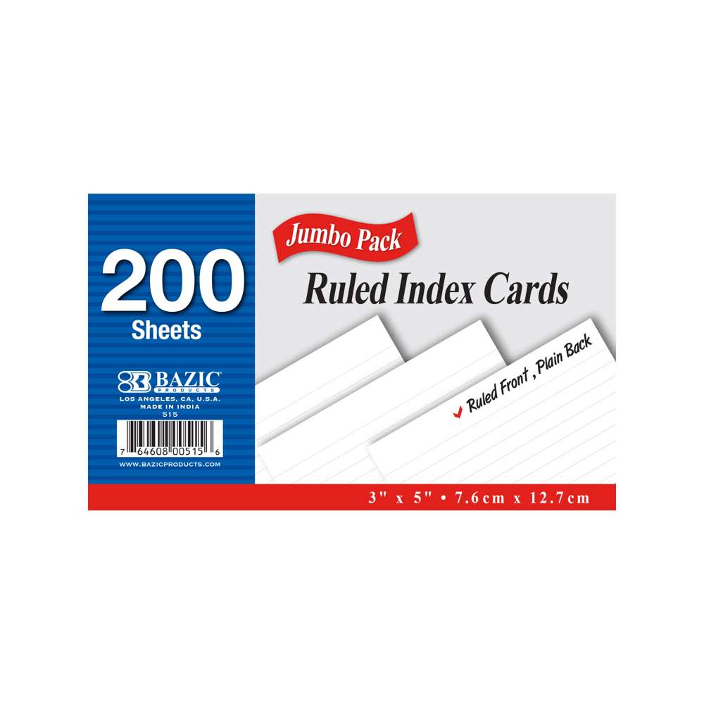200 Ct. 3" X 5" Ruled White Index Card