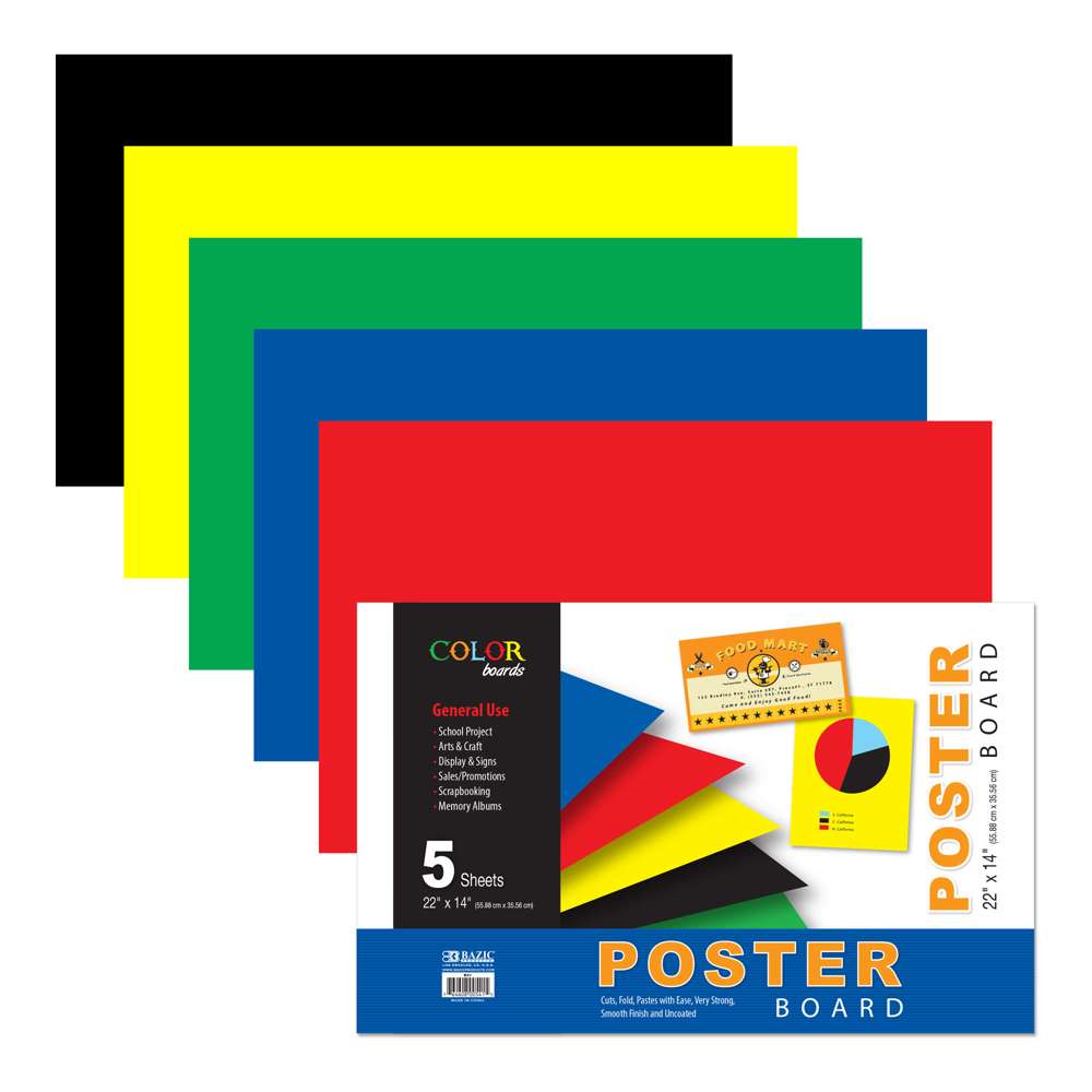 22" X 14" Assorted Color Poster Board (5/Pack)
