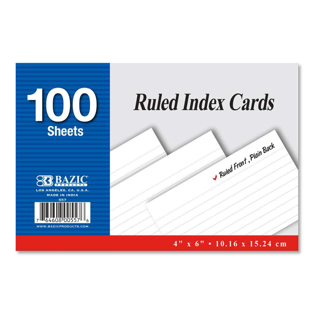 100 Ct. 4" X 6" Ruled White Index Card