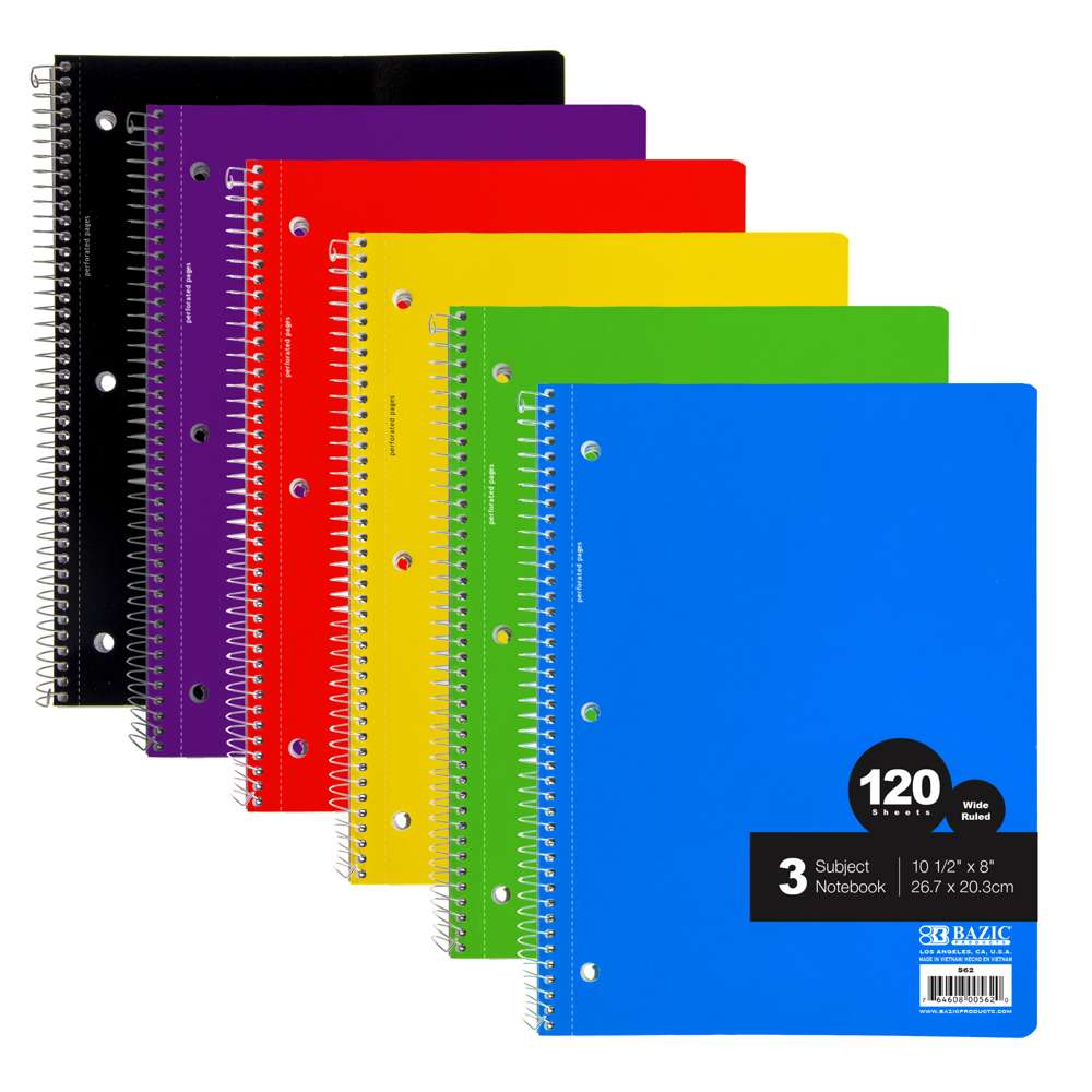 W/R 120 Ct. 3-Subject Spiral Notebook