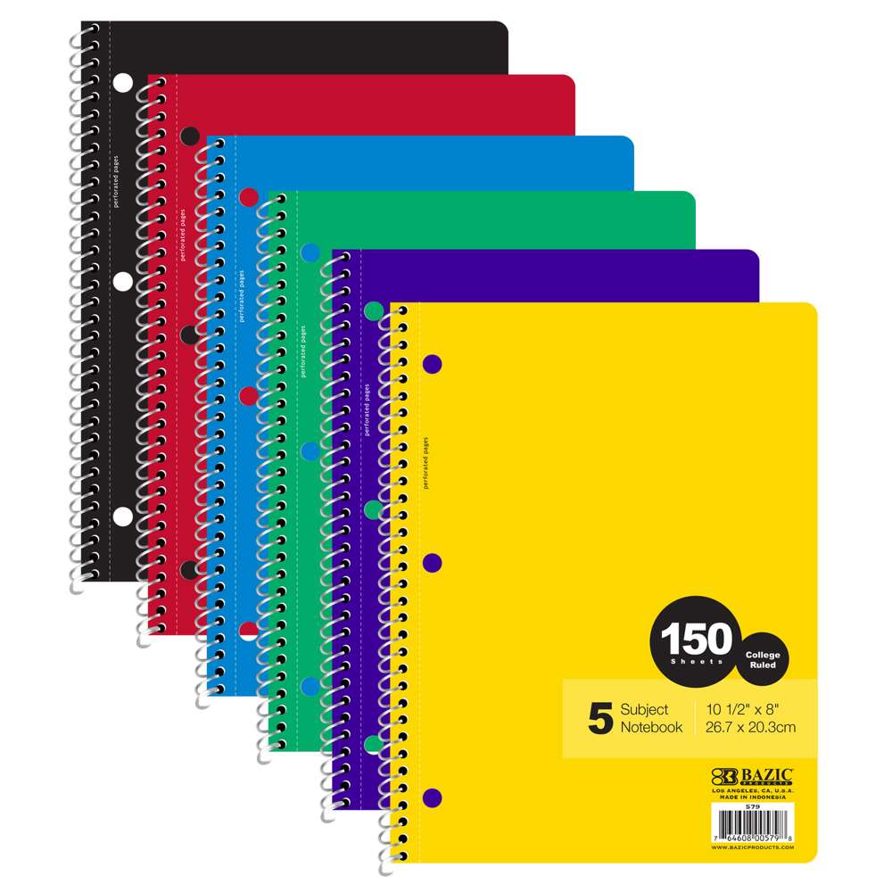 C/R 150 Ct. 5-Subject Spiral Notebook