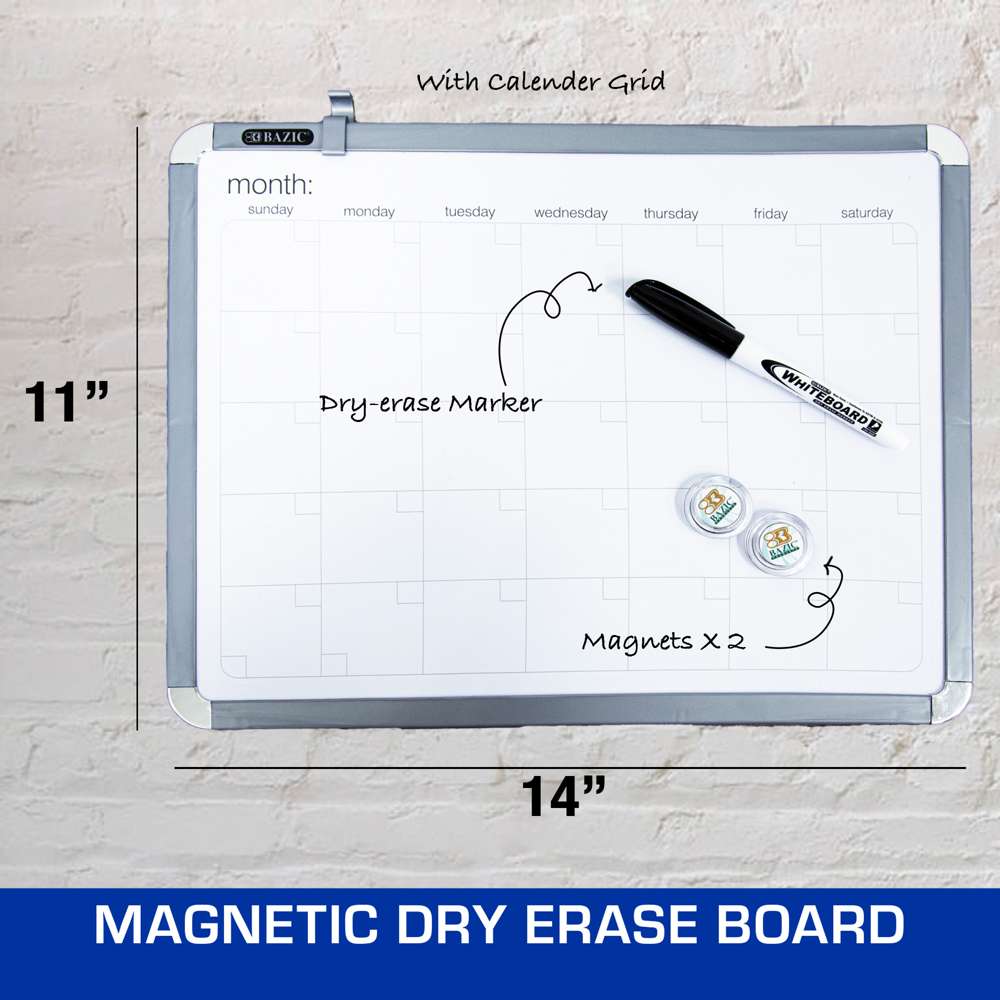 11" X 14" CLASSIQUE Magnetic Dry Erase Calendar Board w/ Marker & 2 Magnets
