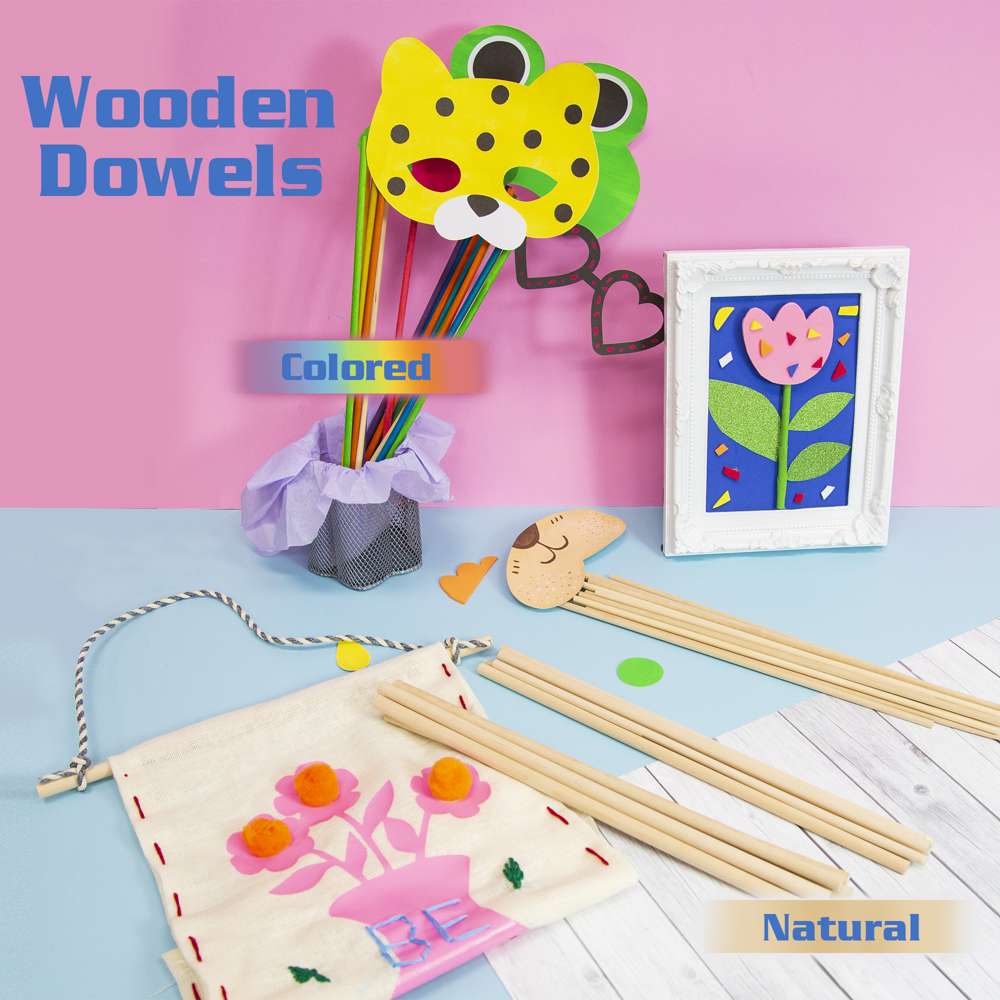 3/16" x 12" Round Multi-Colored Wooden Dowel (15/Bag)