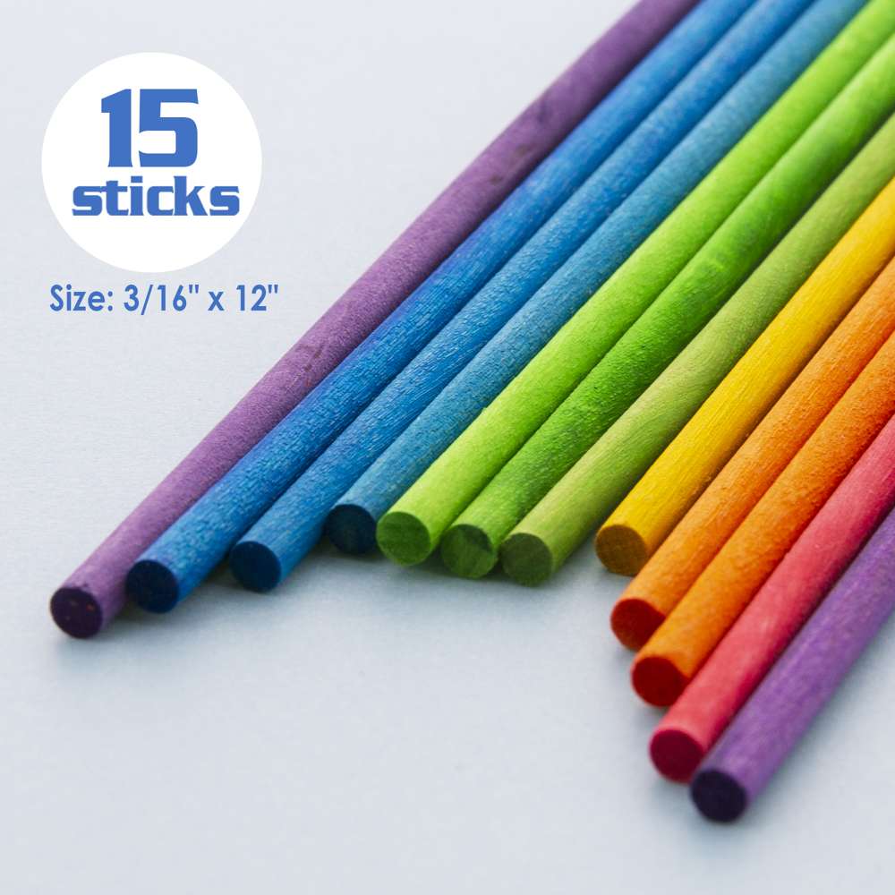 3/16" x 12" Round Multi-Colored Wooden Dowel (15/Bag)