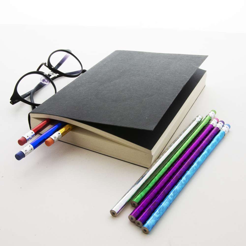 Wood Pencil w/ Eraser Metallic Laser Foil (8/Pack)