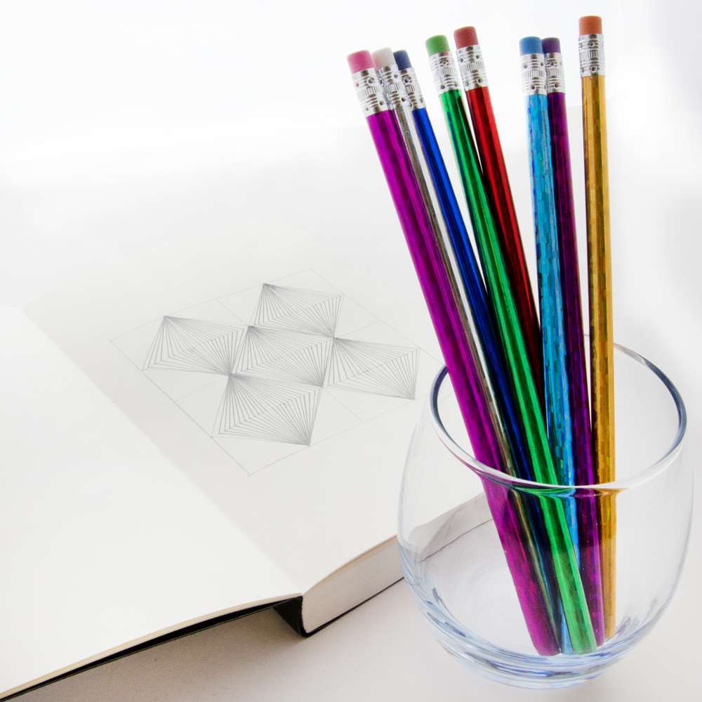Wood Pencil w/ Eraser Metallic Laser Foil (8/Pack)