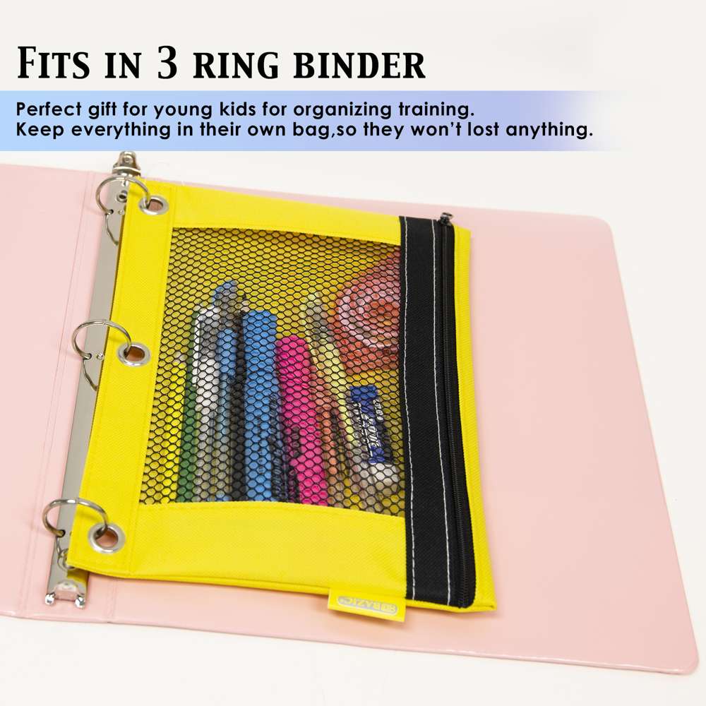 Bright Color 3-Ring Pencil Pouch w/ Mesh Window