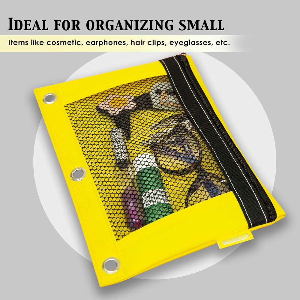 Bright Color 3-Ring Pencil Pouch w/ Mesh Window